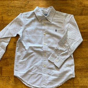 Ralph Lauren boys button shown shirt. blue and white. Size 5